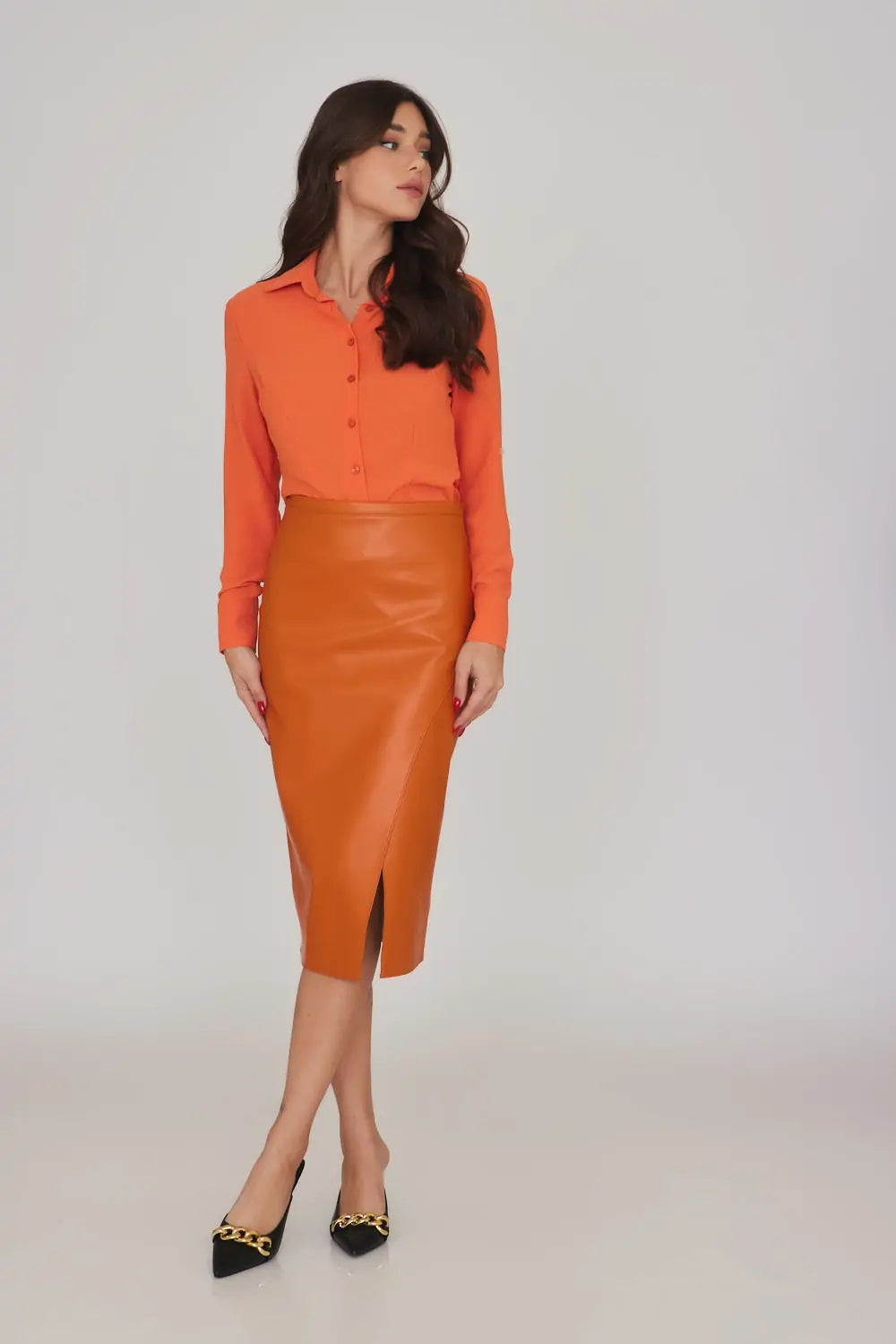 חצאית דמוי עור שסע