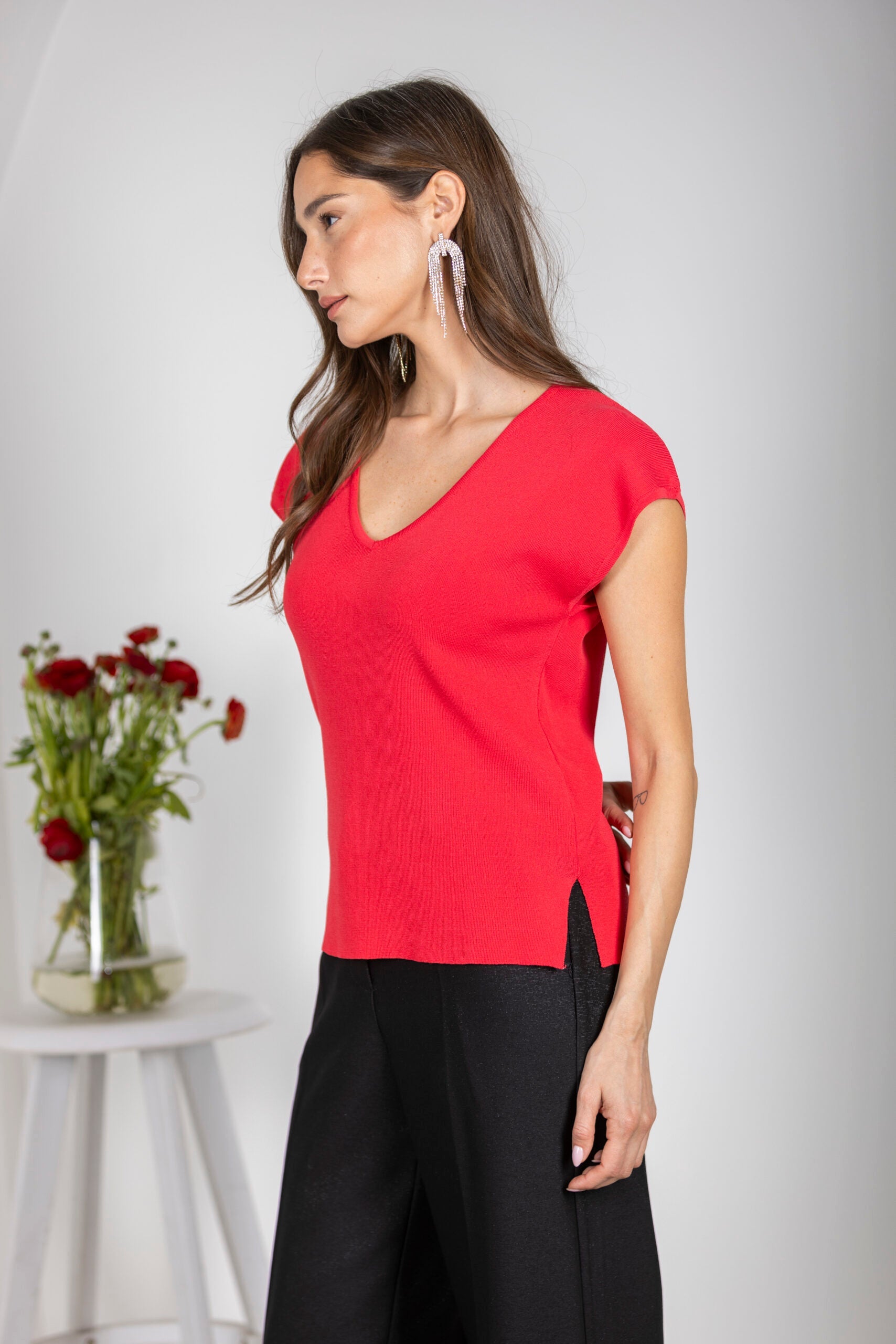 סריג חלק שרוול קימונו