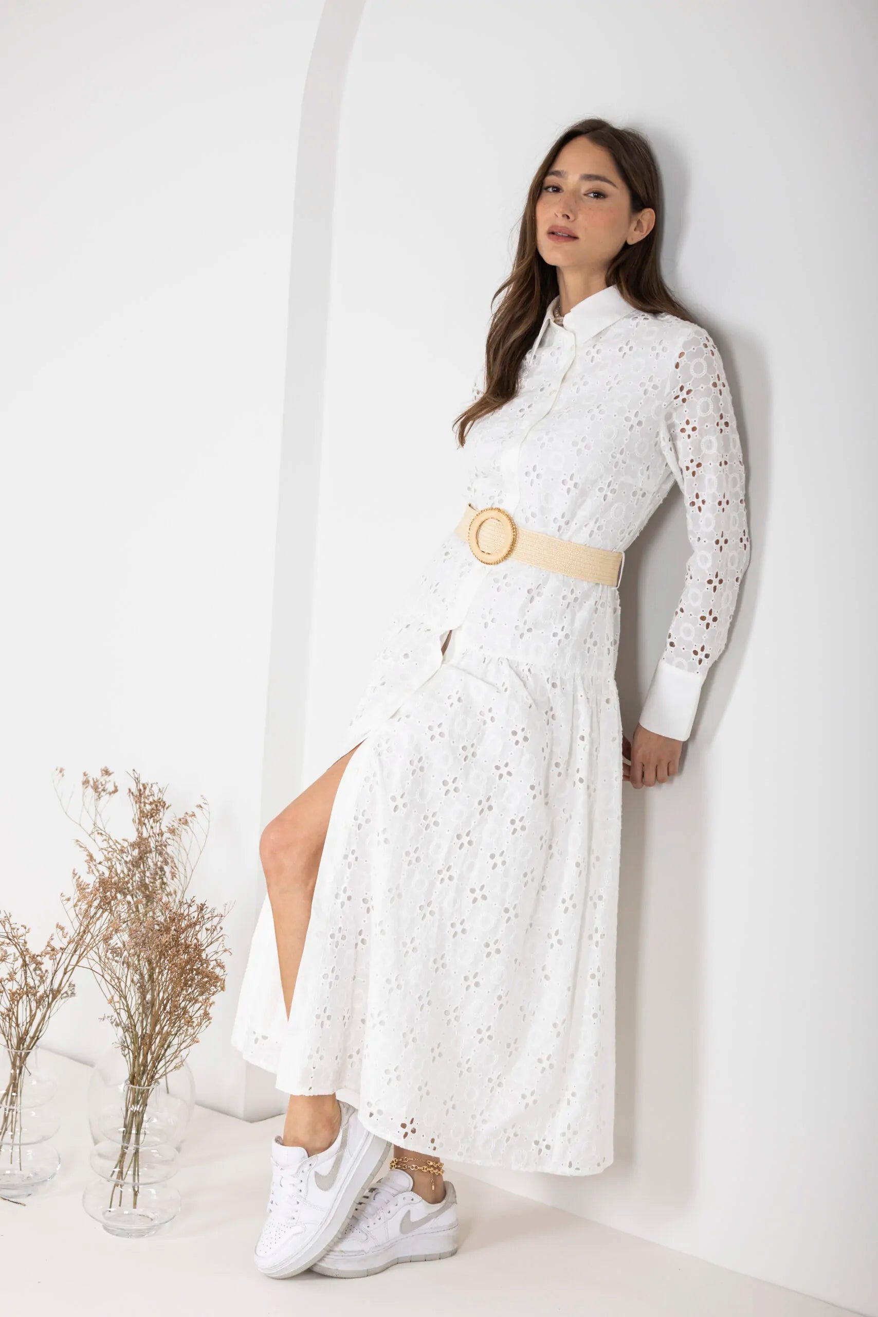 שמלת מקסי כותנה רקמה