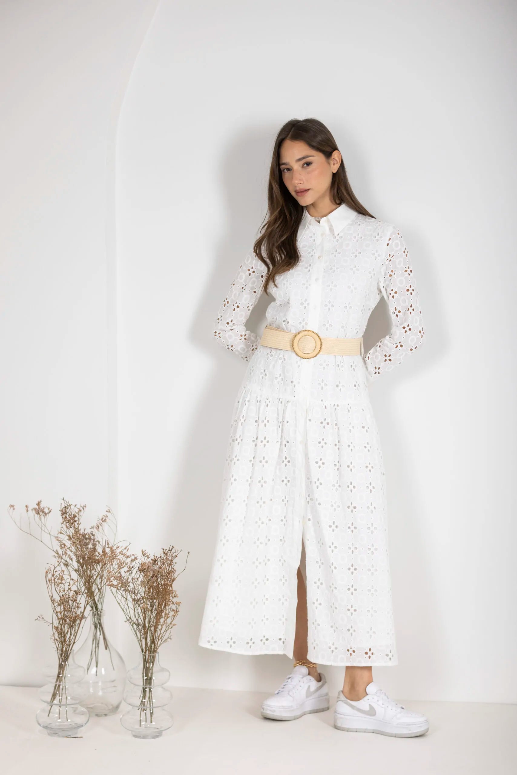 שמלת מקסי כותנה רקמה