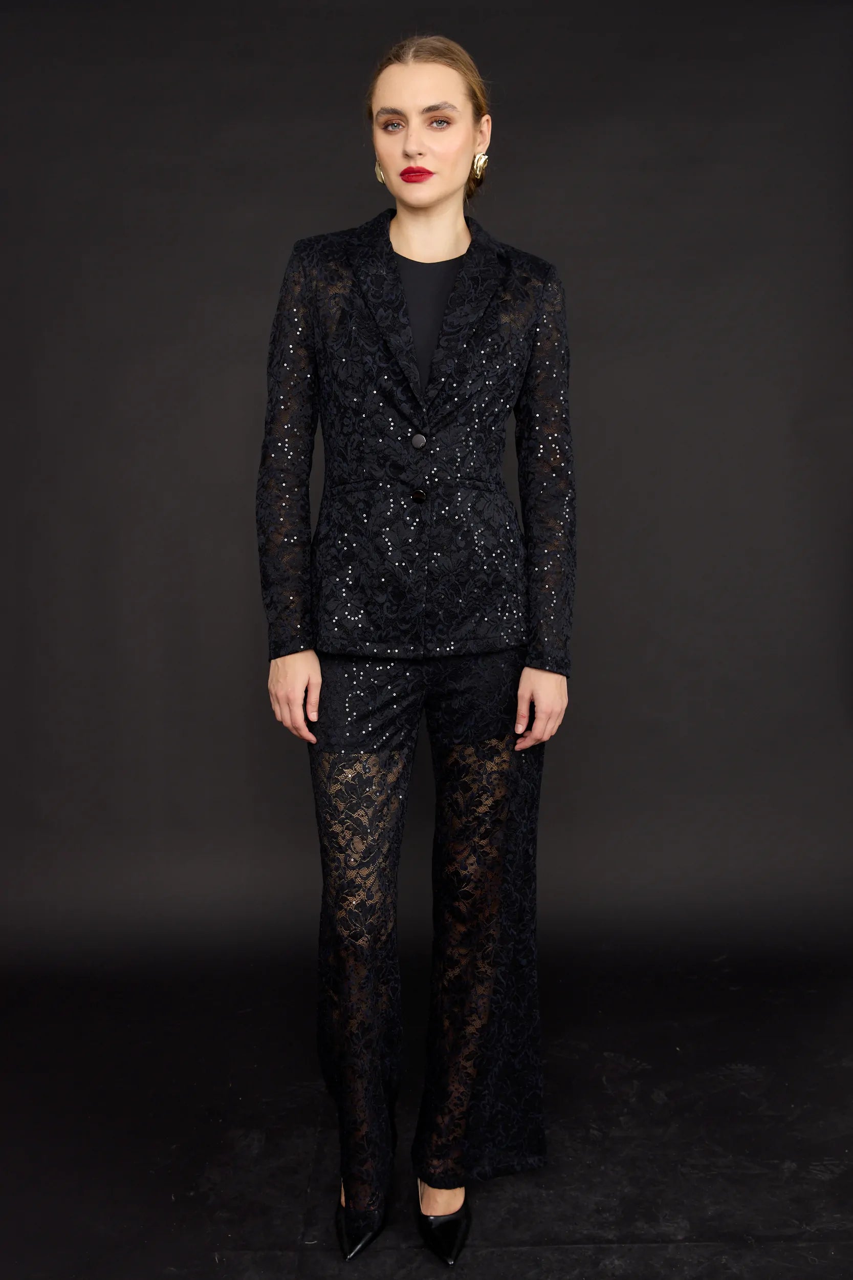 מכנס חליפה תחרת קטיפה