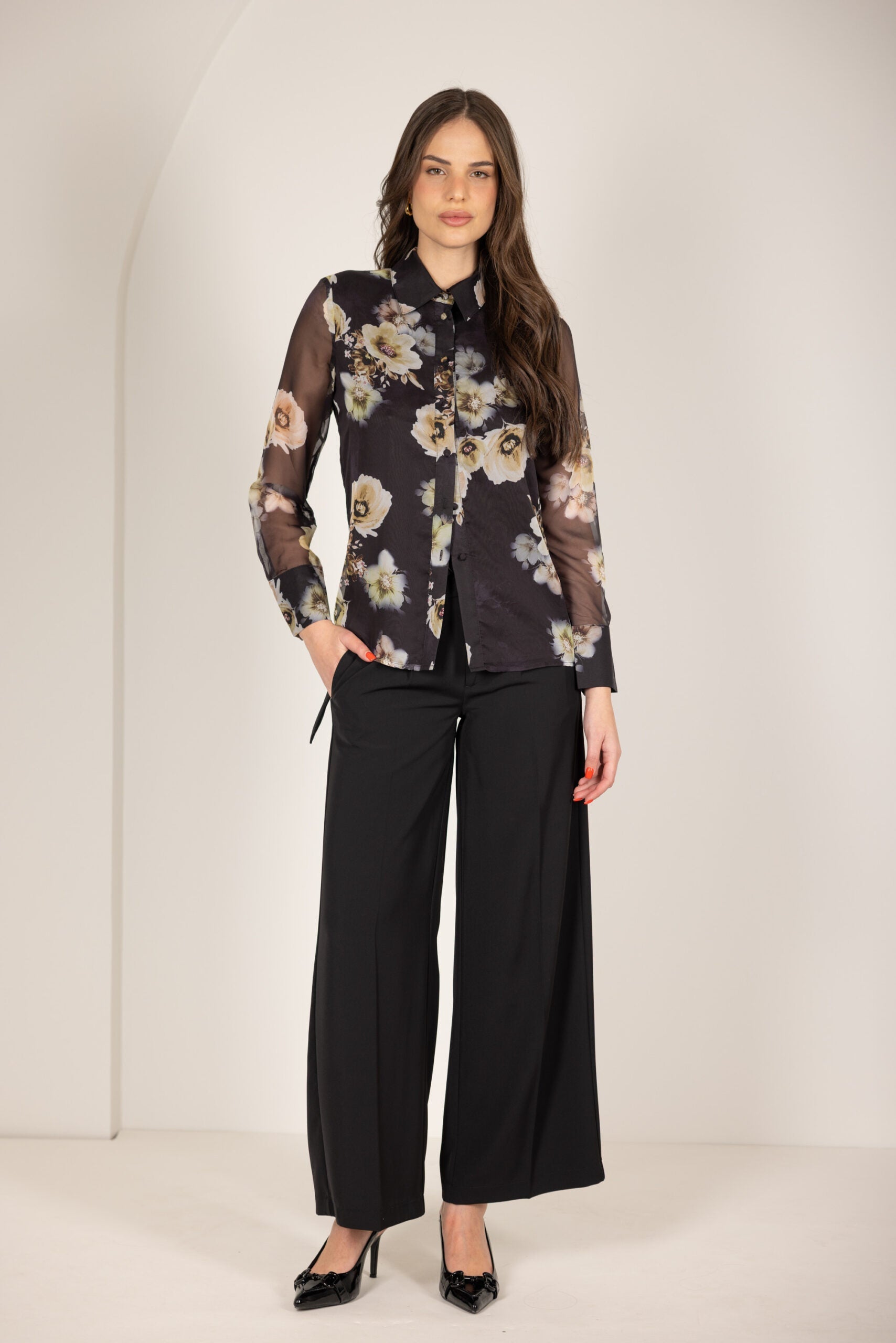 חולצה מכופתרת שיפון פרחים