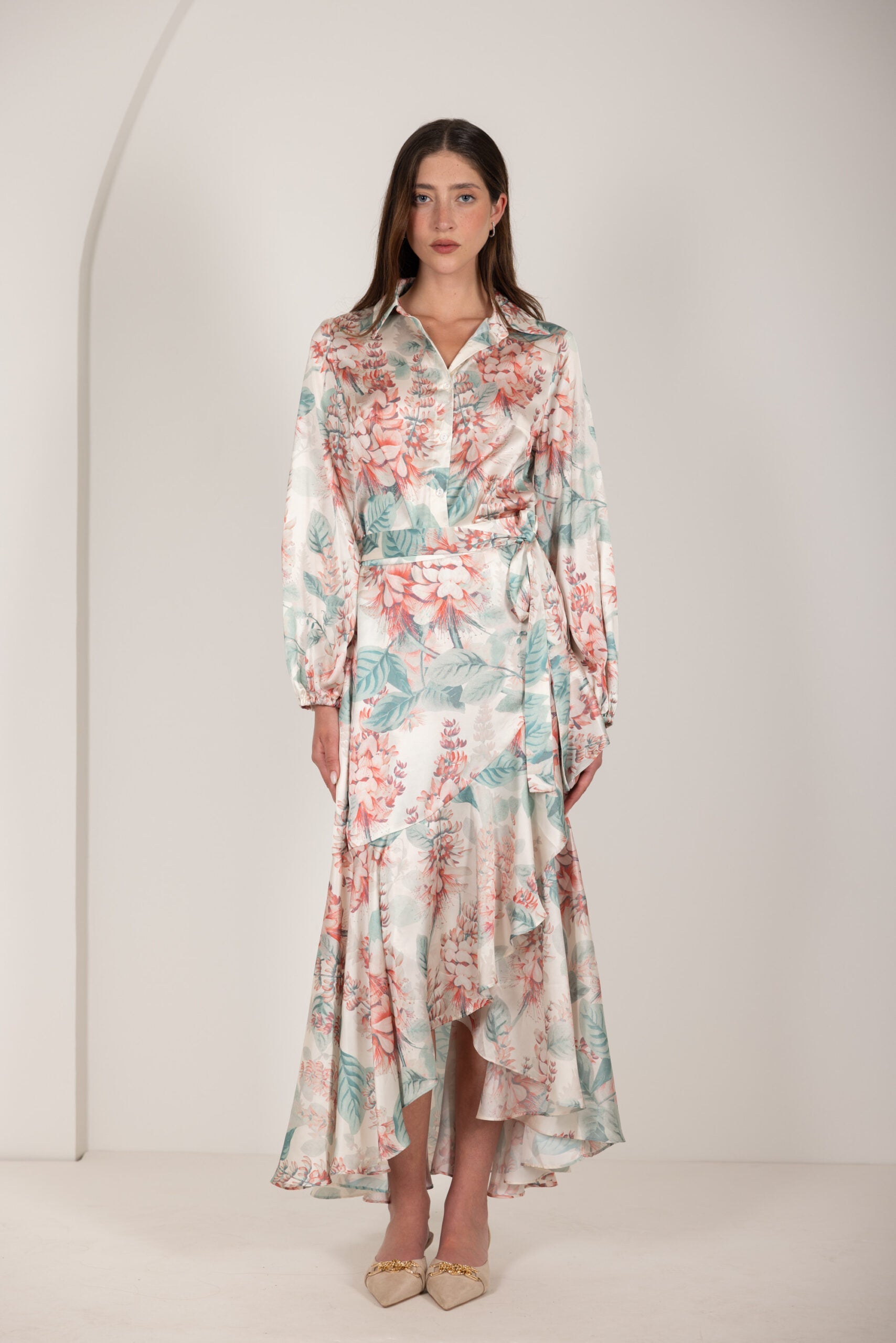 חולצת סאטן דפוס פרחים