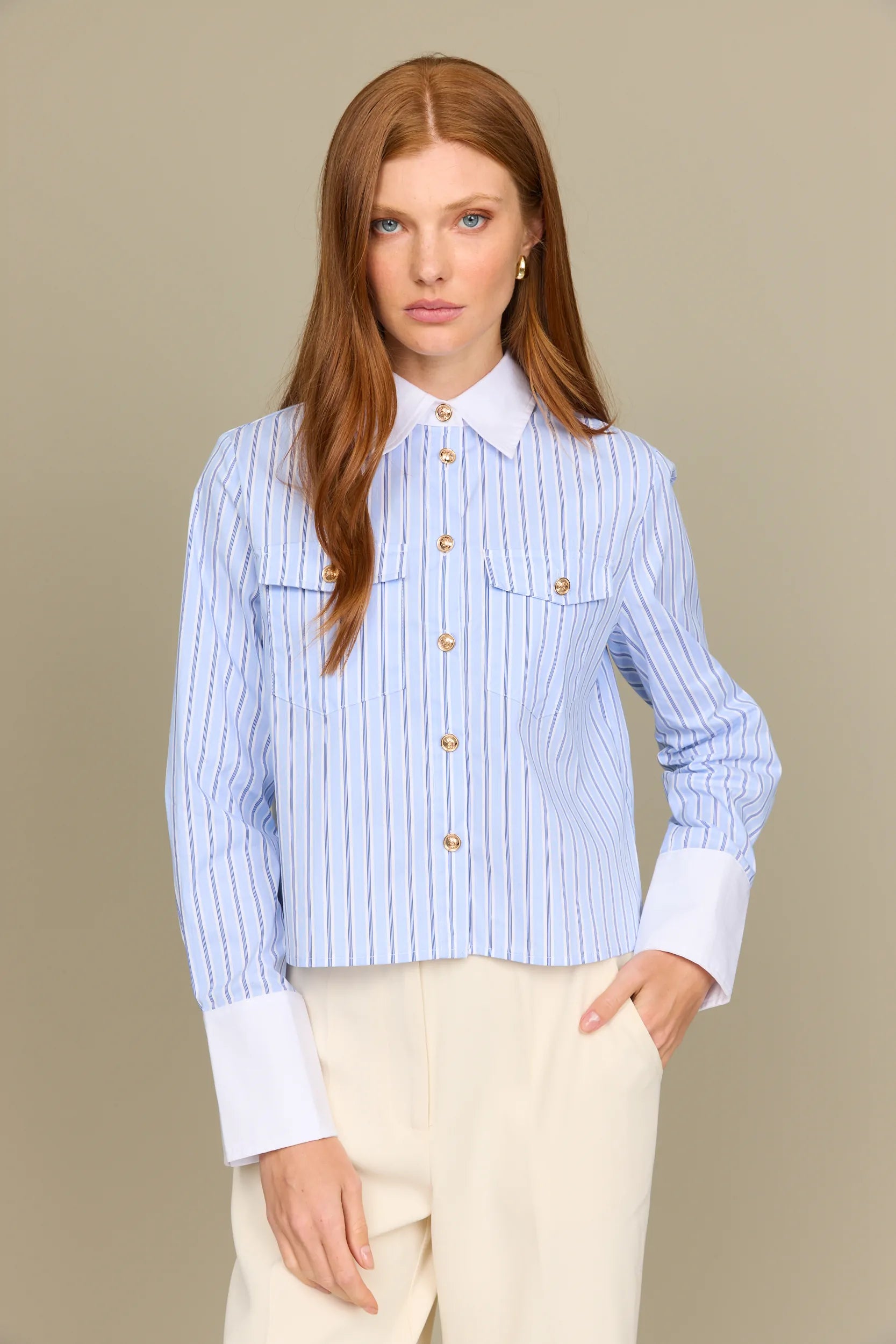 חולצת צווארון פסים כפתור