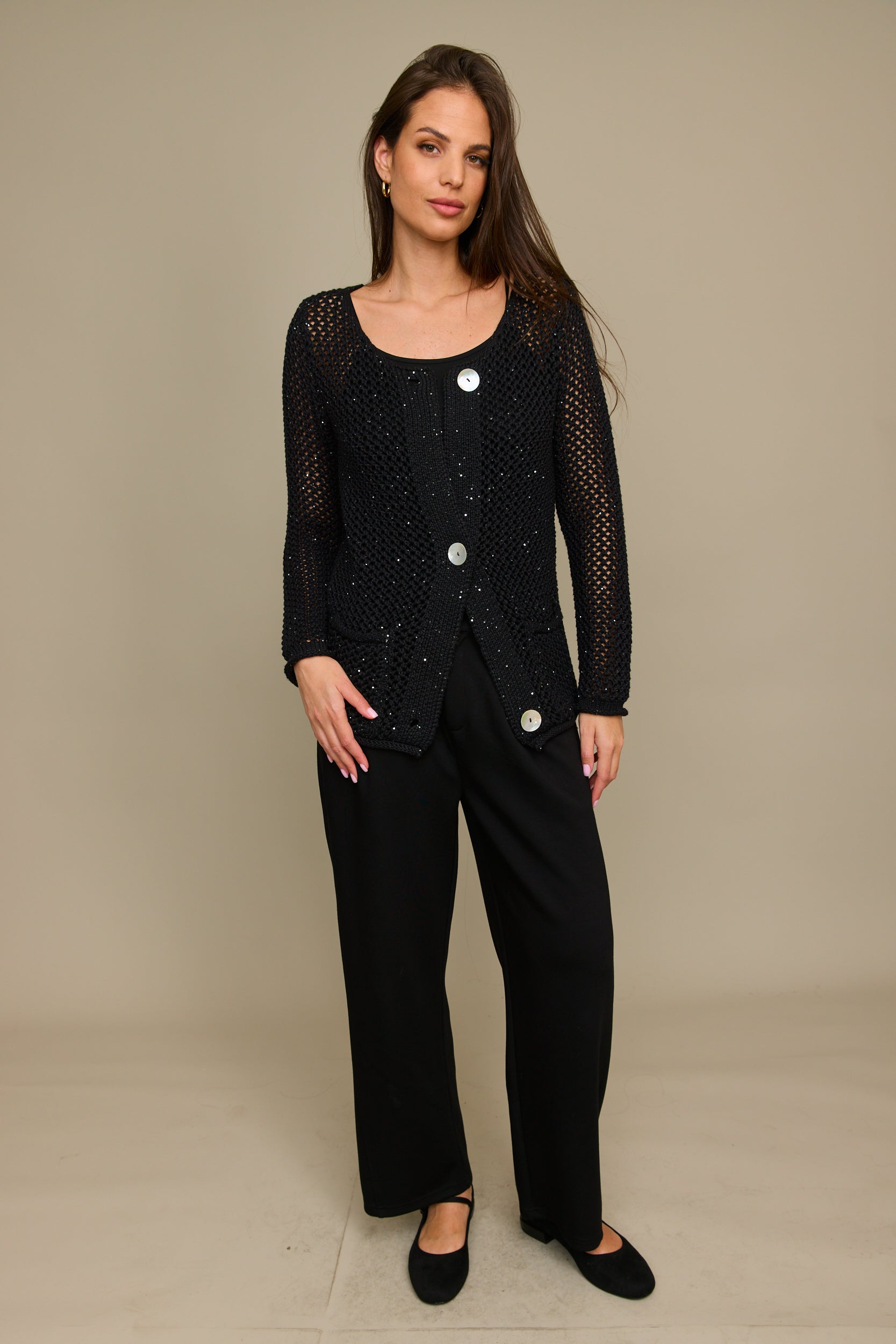 קרדיגן סריג כפתורי צדפים