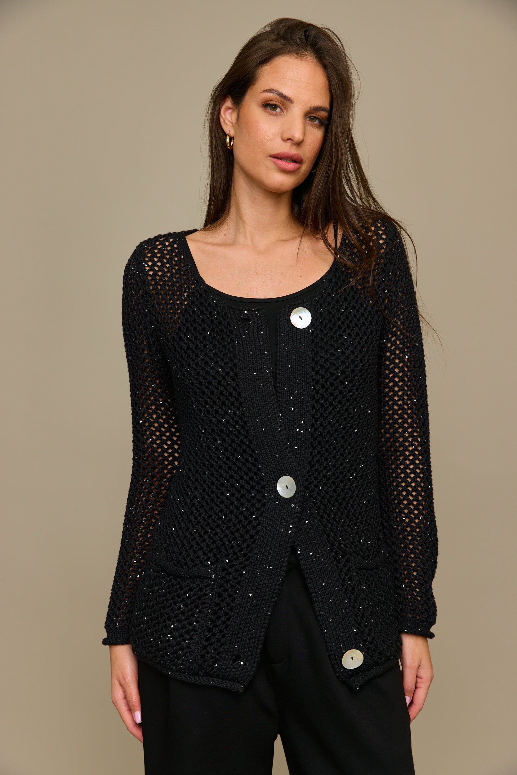 קרדיגן סריג כפתורי צדפים