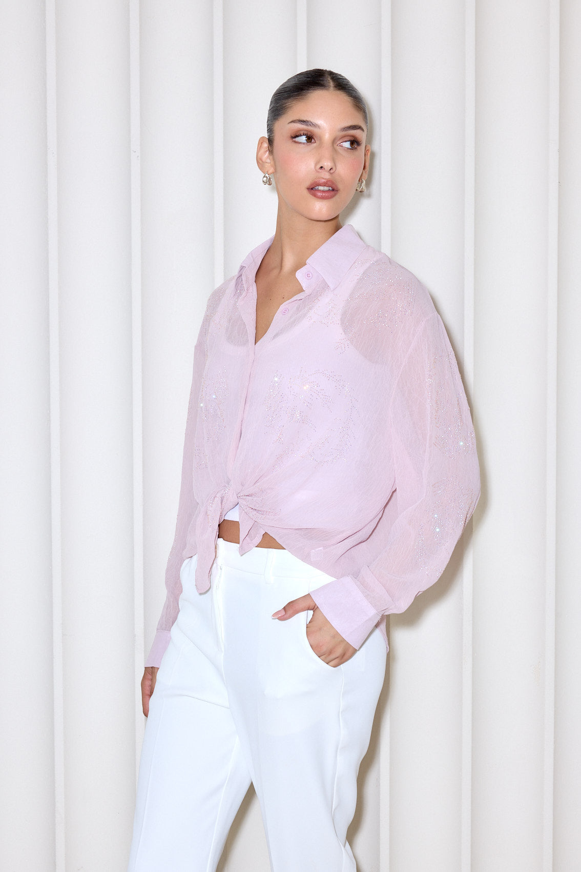 חולצת שיפון מקומטת יהלום