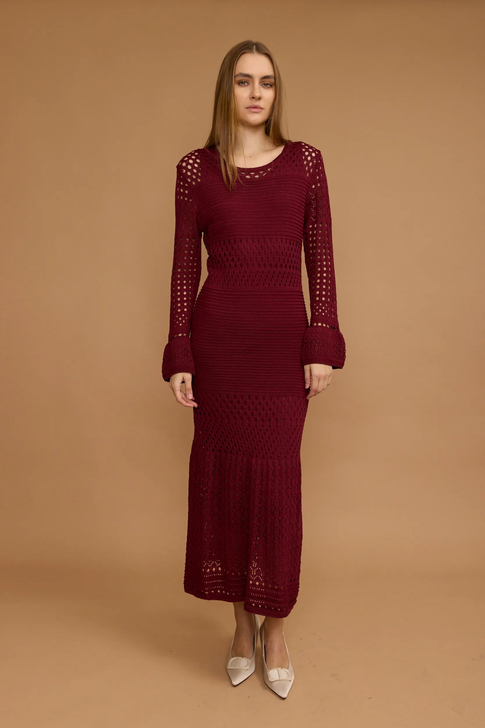 שמלת סריג מקסי דוגמת תחרה