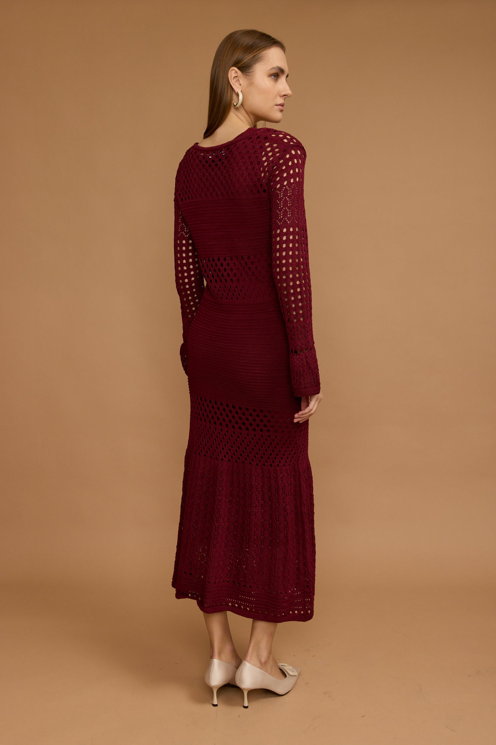 שמלת סריג מקסי דוגמת תחרה