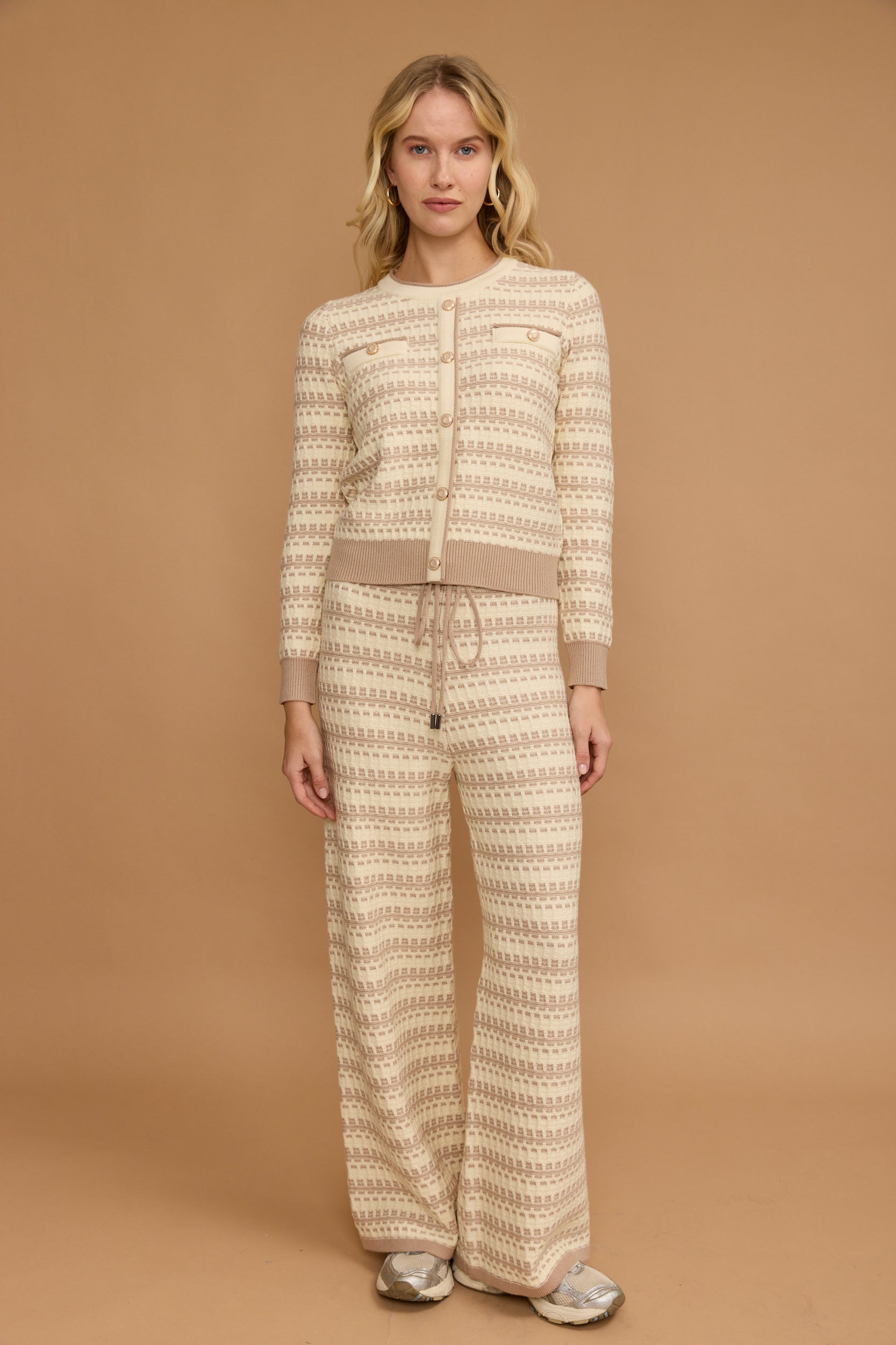 מכנס חליפת סריג פסים שרוך