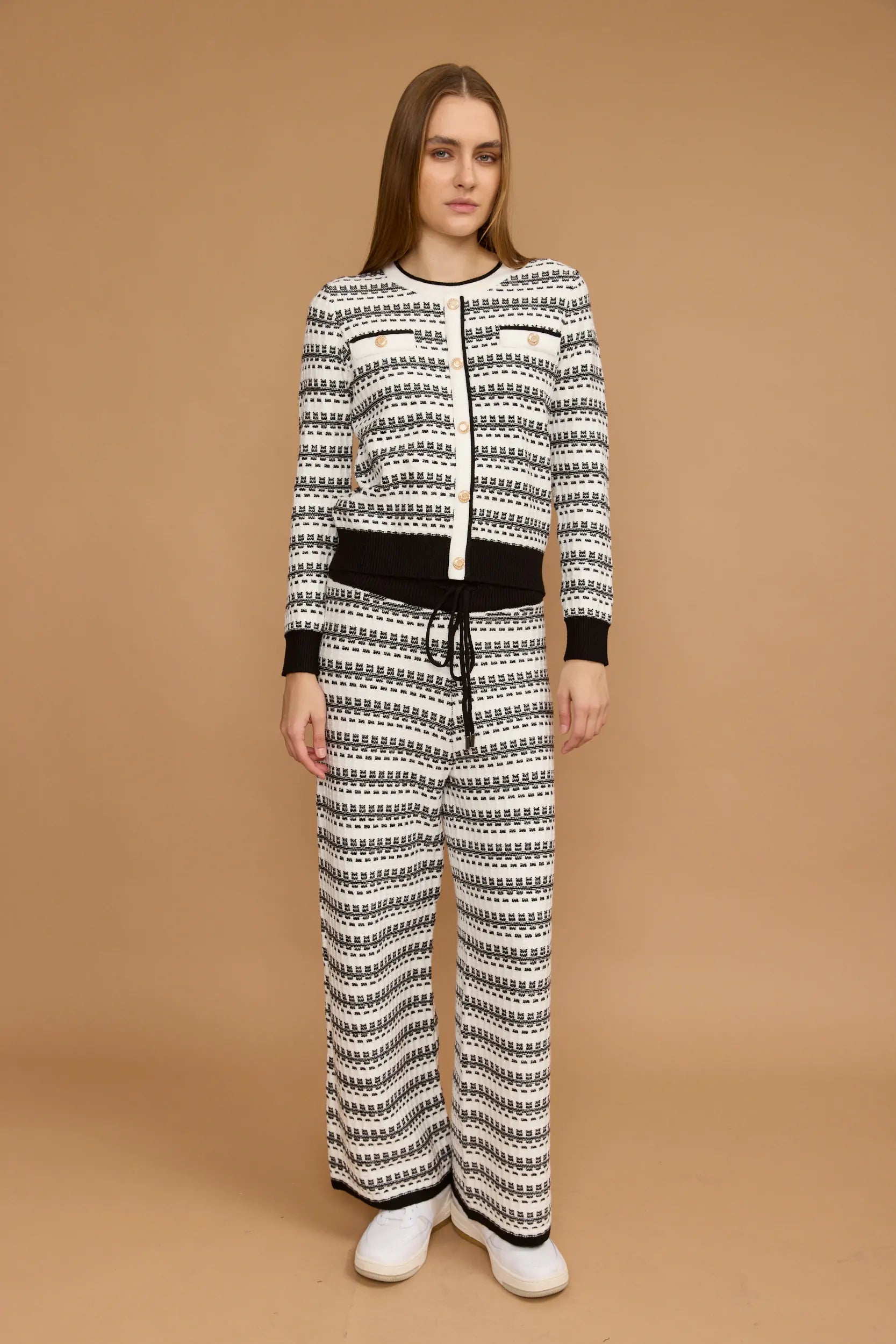 מכנס חליפת סריג פסים שרוך