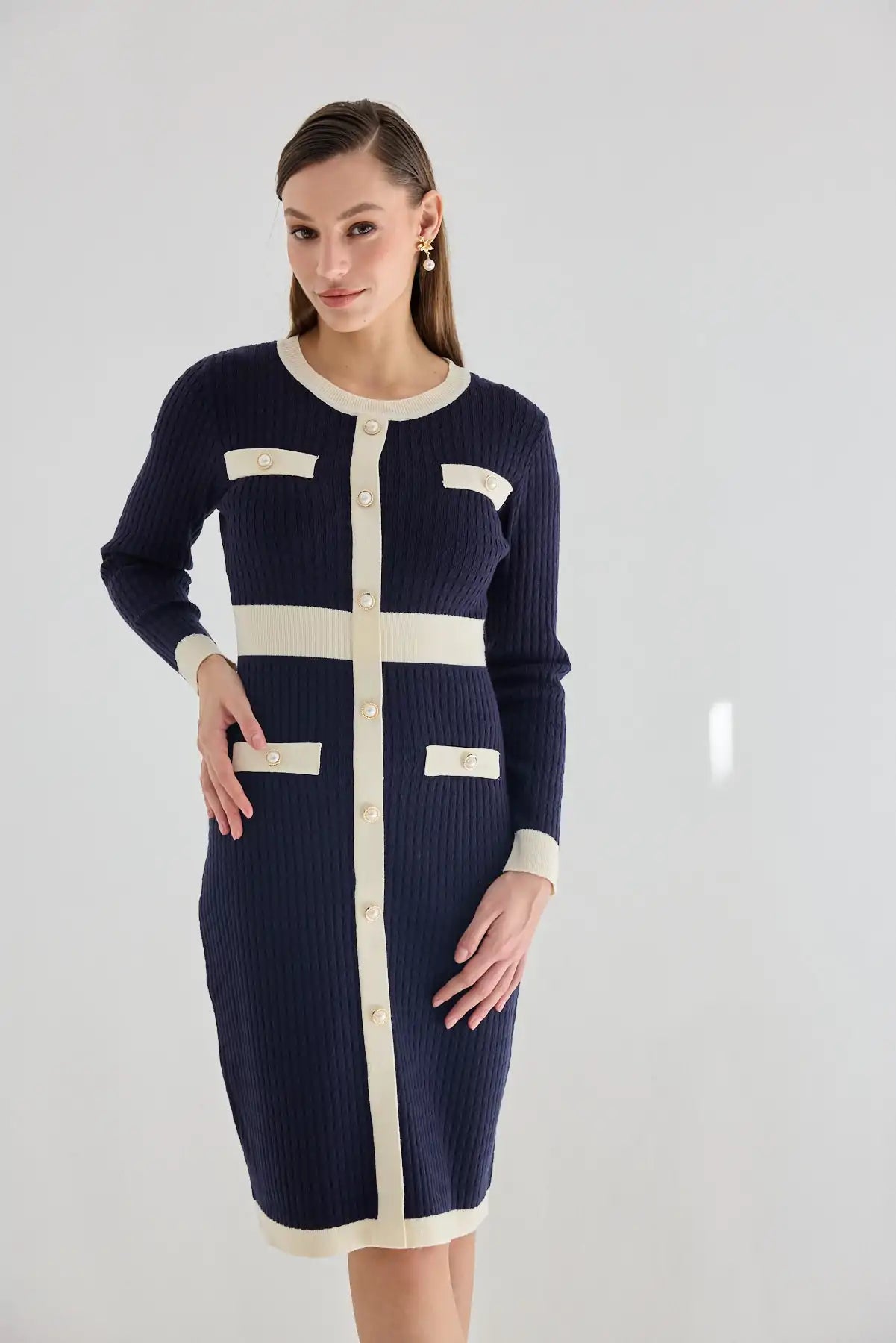 שמלת סריג שילוב צבע