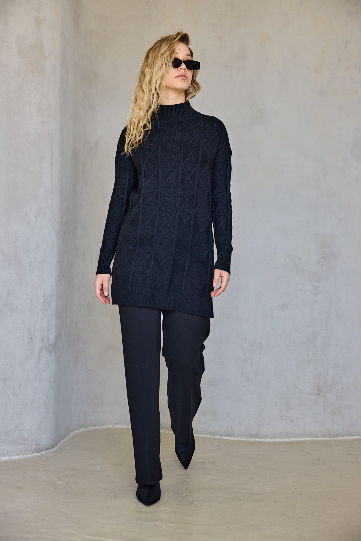 סריג טוניקה גולף עם צמות