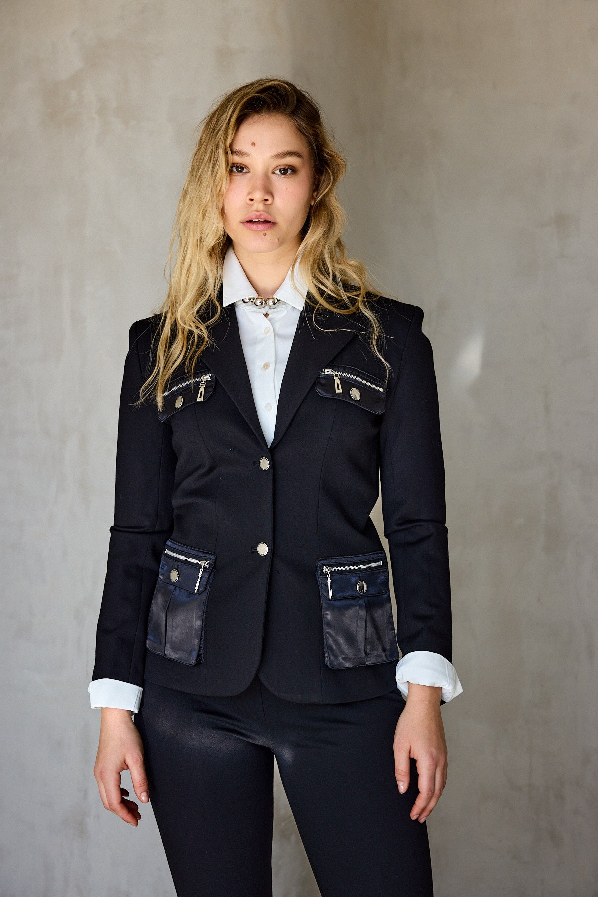 בלייזר ג'רזי כיסים מסאטן