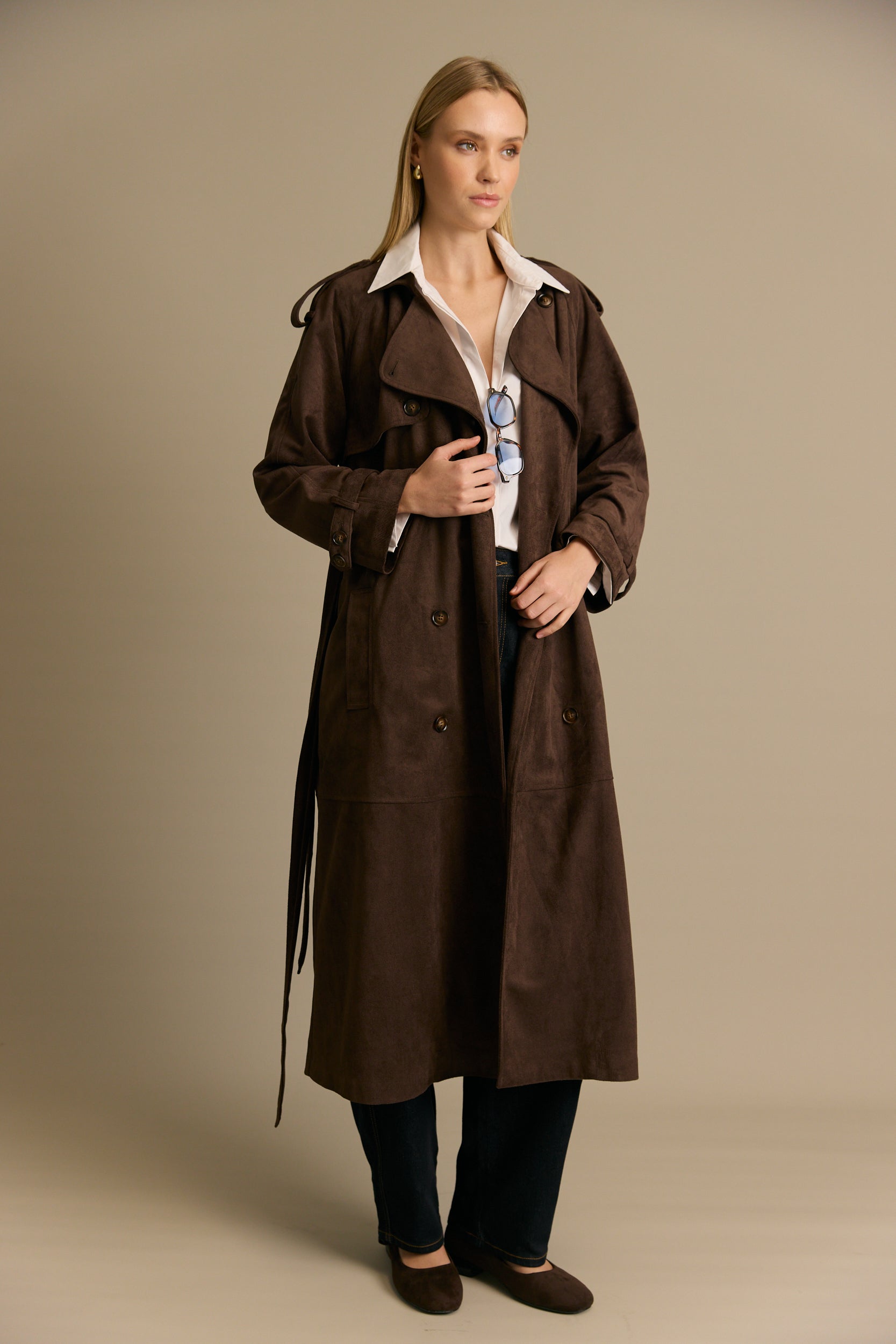 מעיל טרנץ ארוך זמש