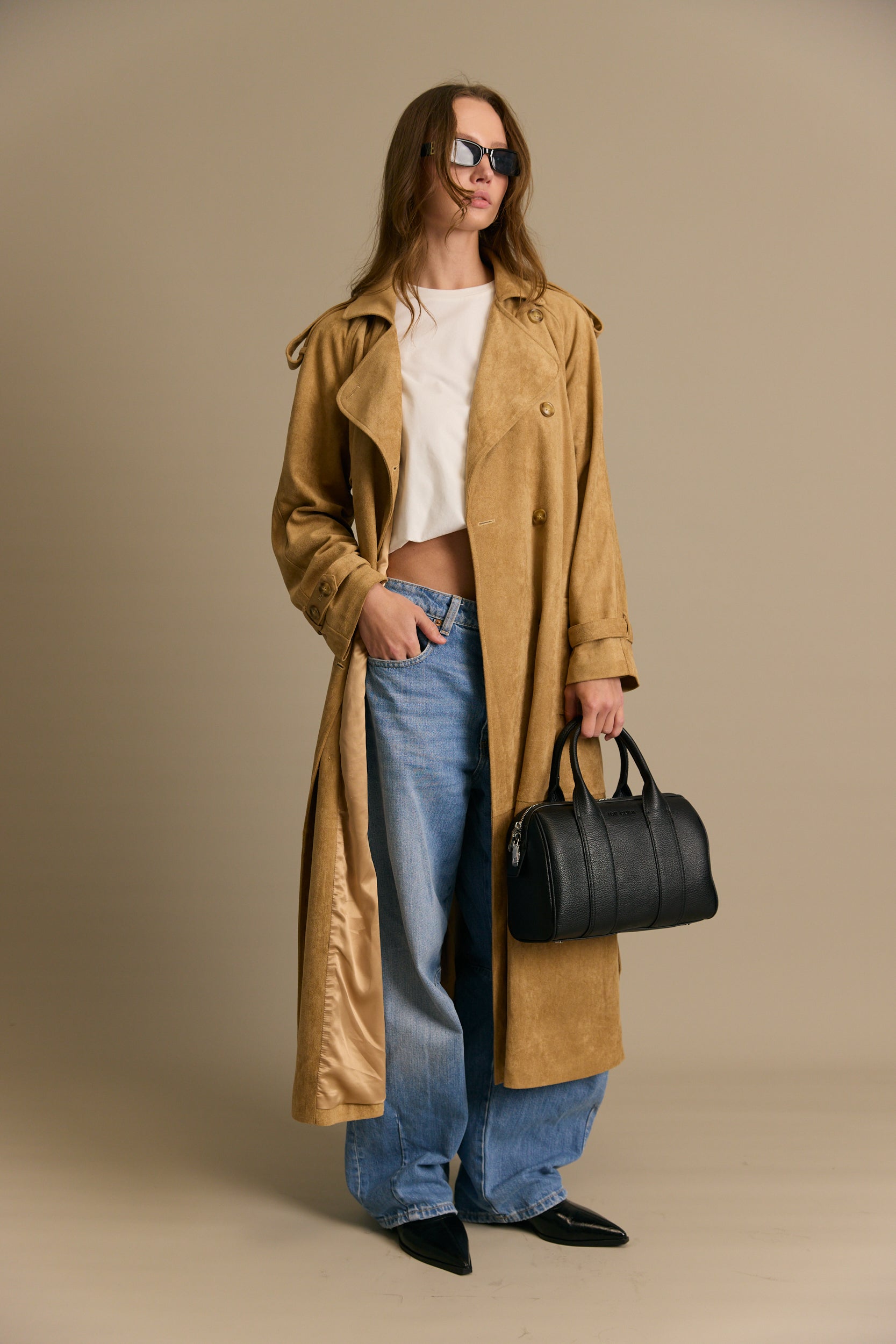 מעיל טרנץ ארוך זמש