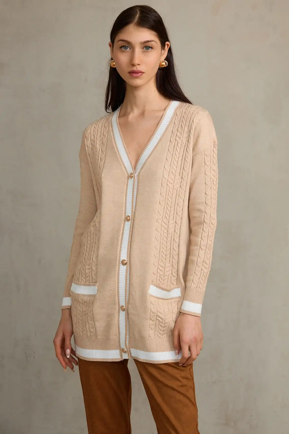 קרדיגן גימור פס וכיסים