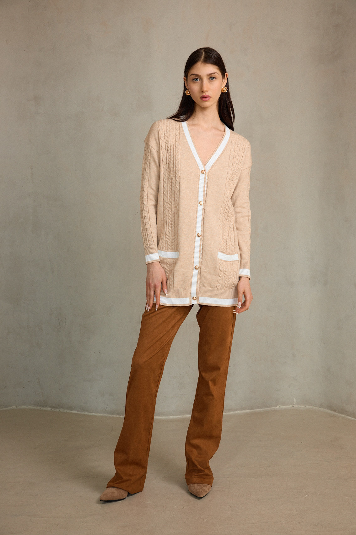 קרדיגן גימור פס וכיסים