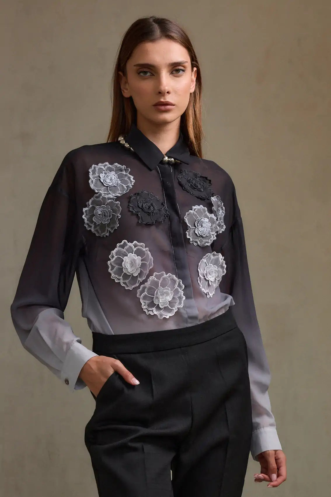 חולצת שיפון שושנים