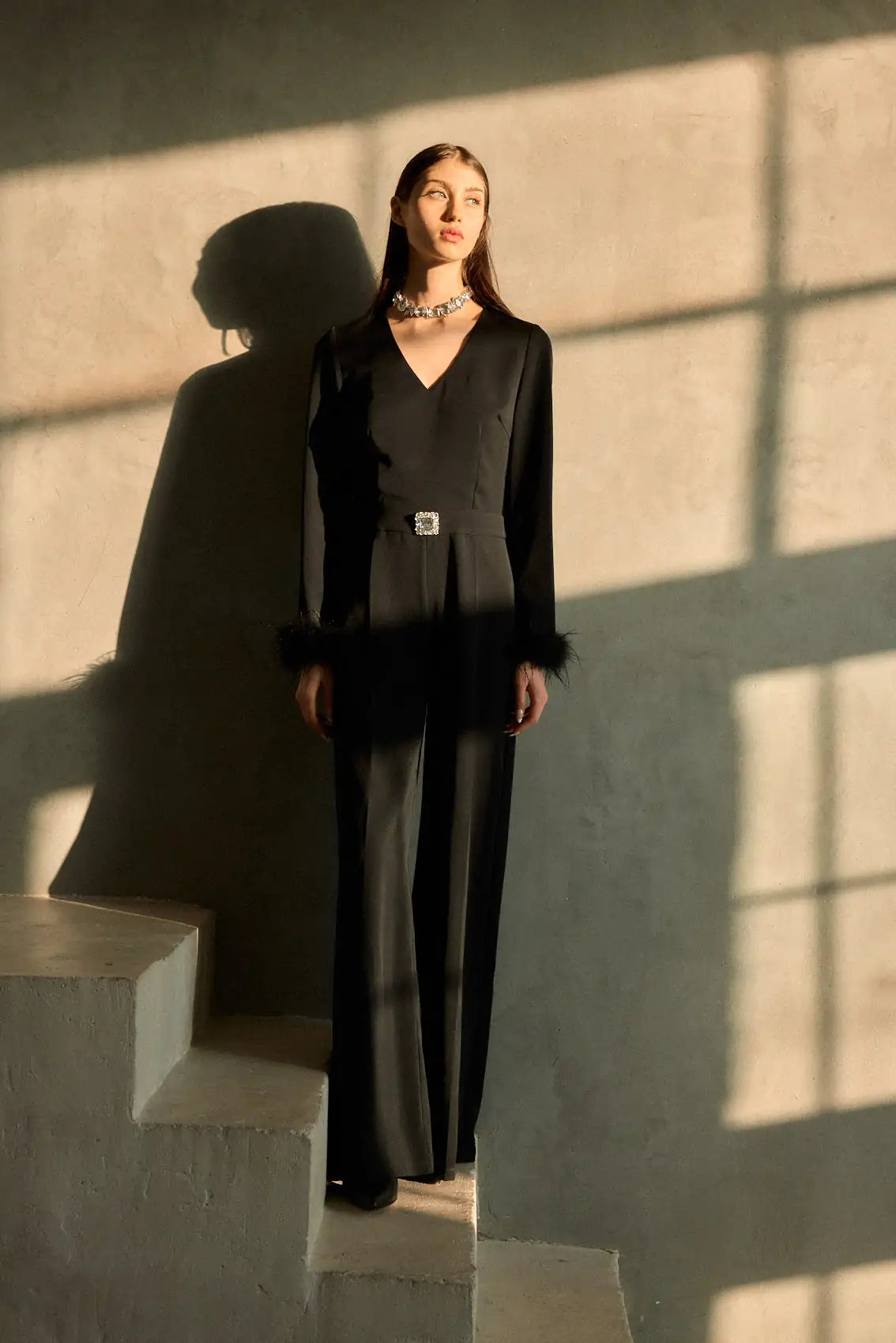 אוברול אבזם שרוול נוצות