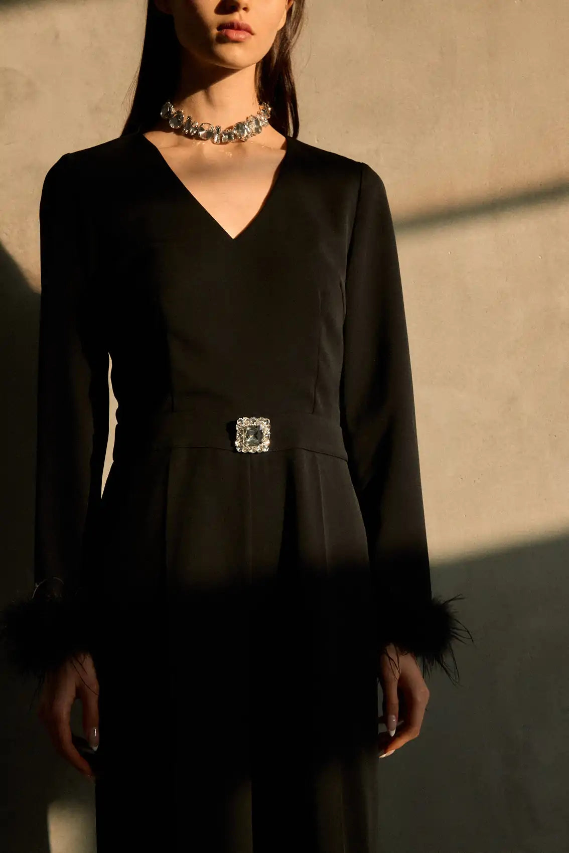 אוברול אבזם שרוול נוצות