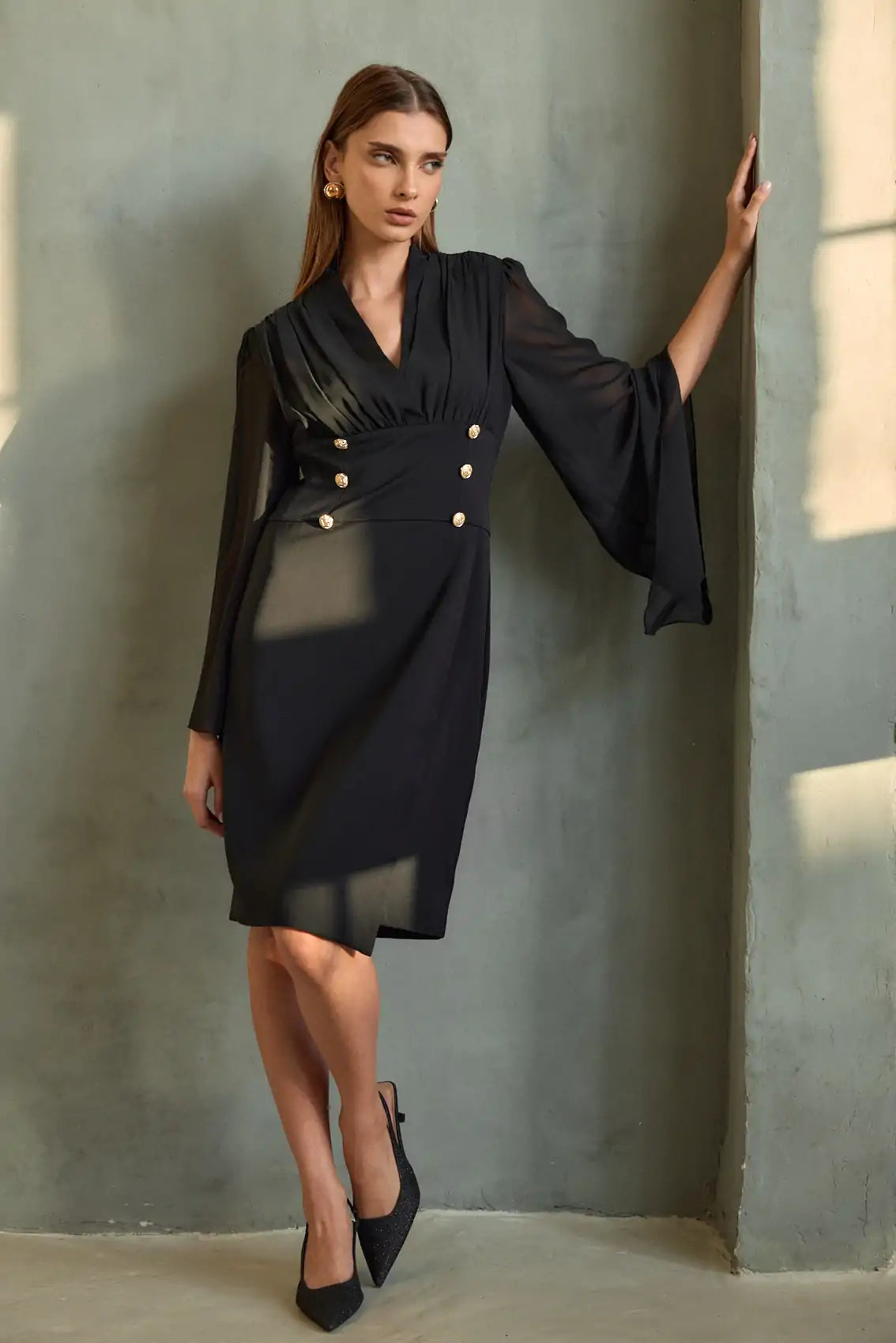 שמלת מעטפת שרוולי שיפון