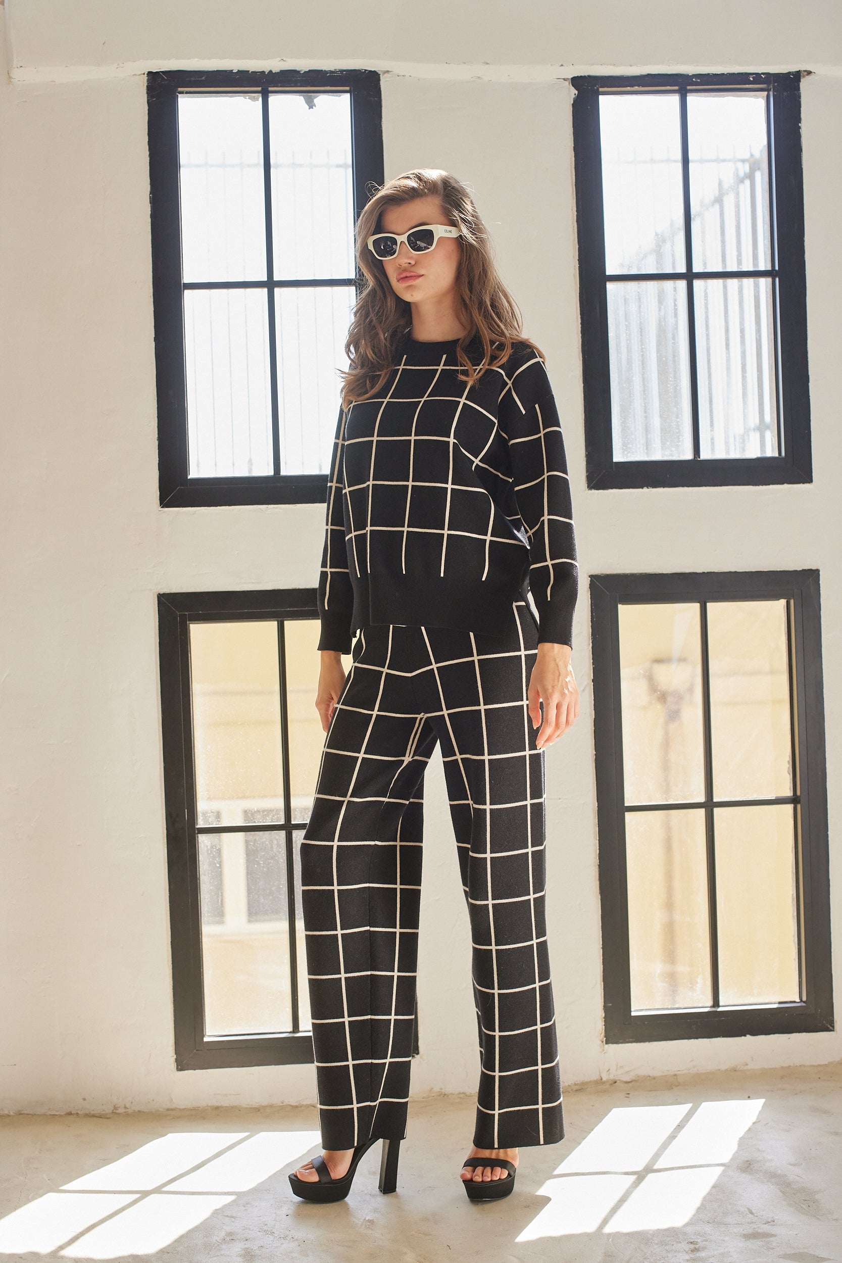 מכנסי סריג משבצות