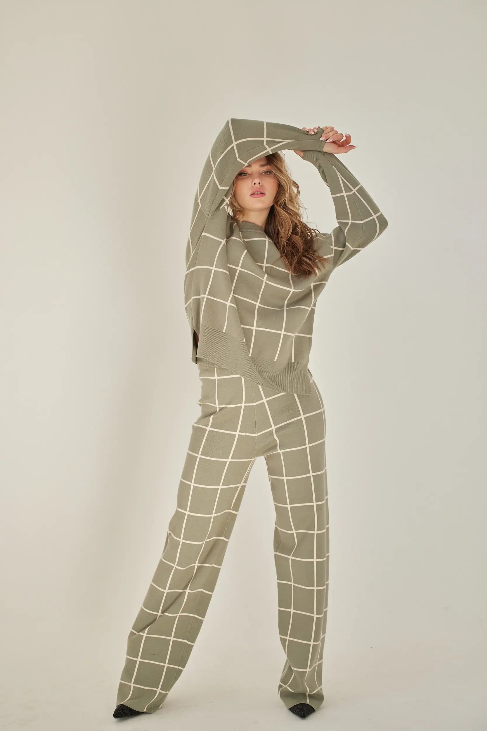 מכנסי סריג משבצות