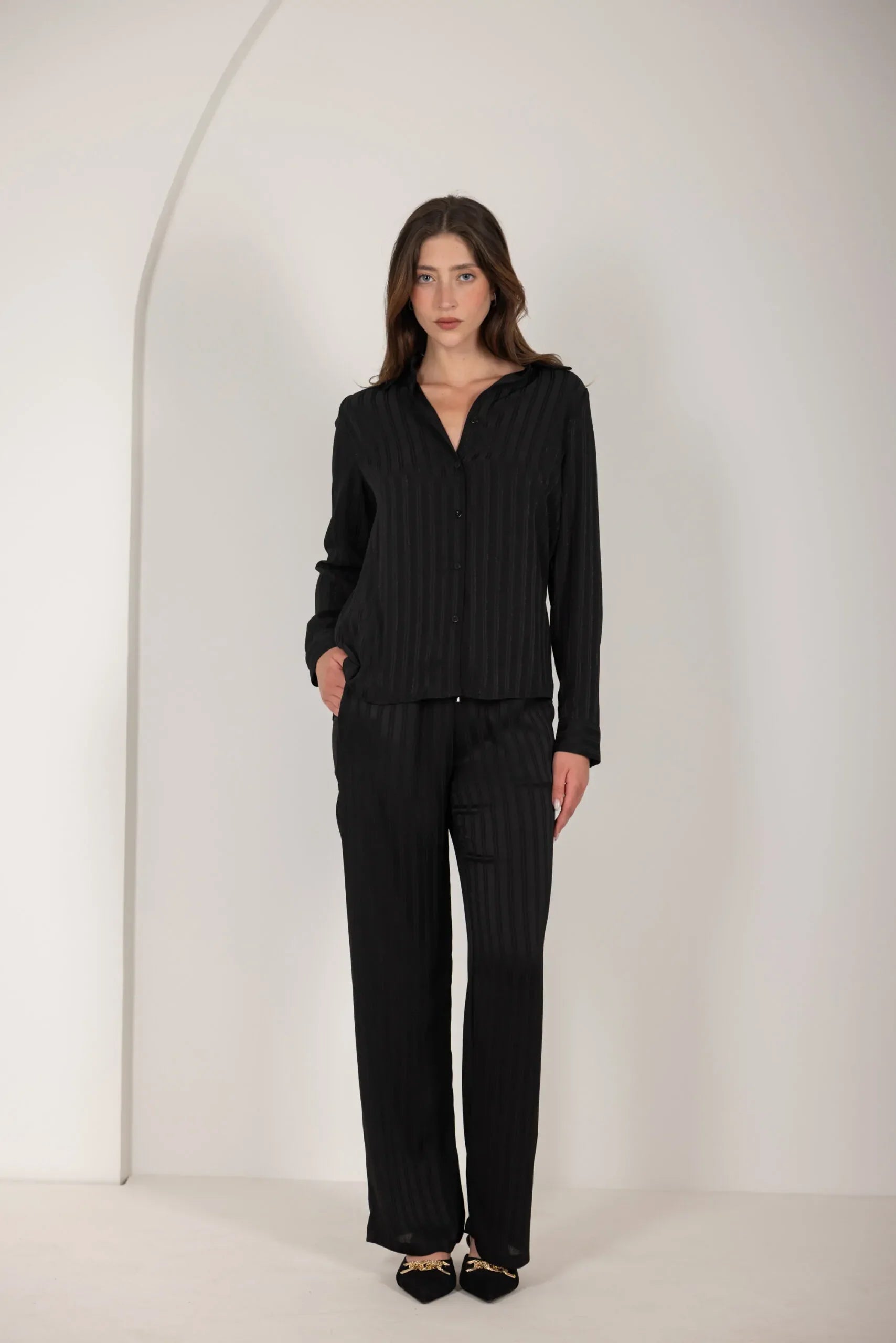 חולצה מכופתרת סאטן פסים