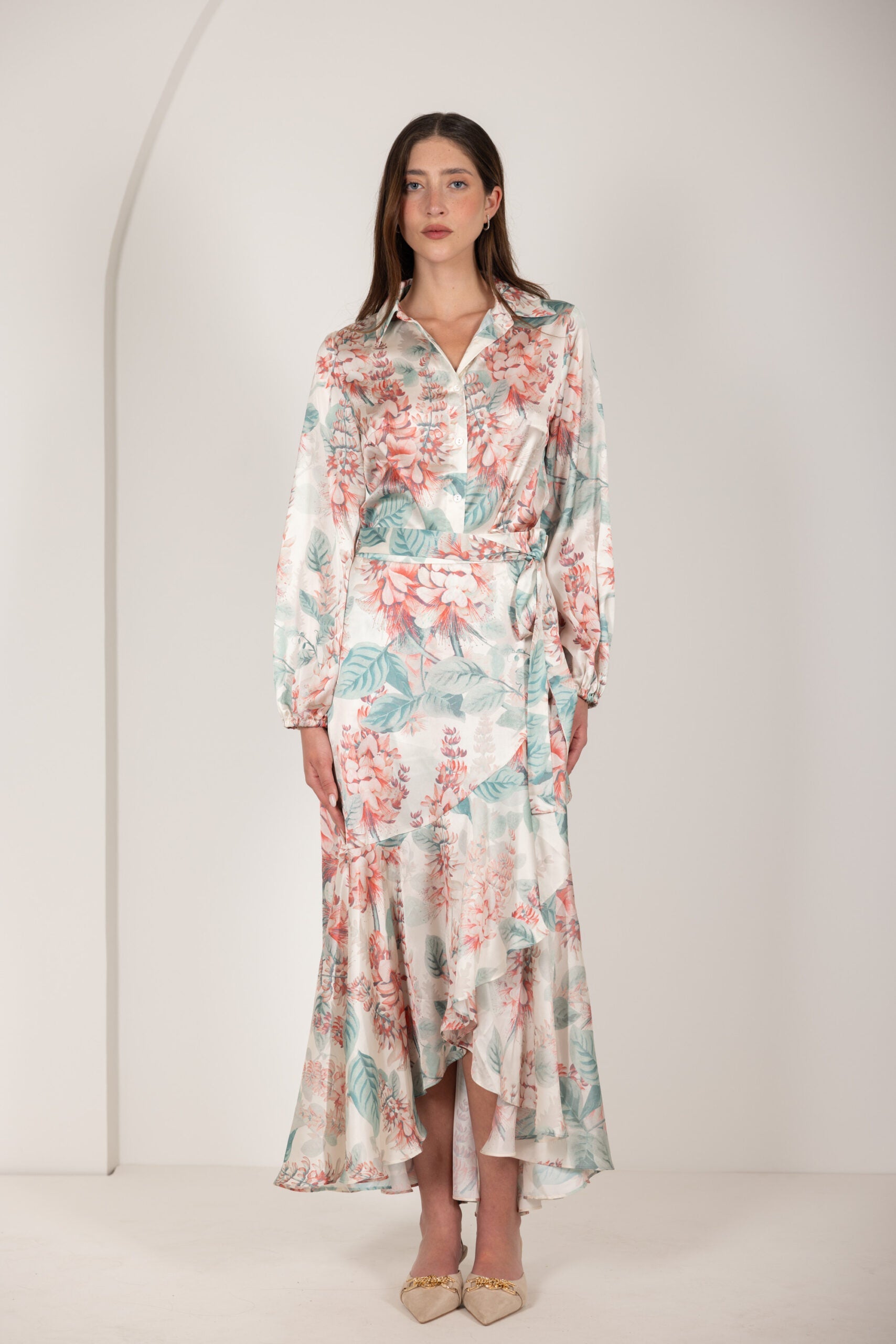 חולצת סאטן דפוס פרחים