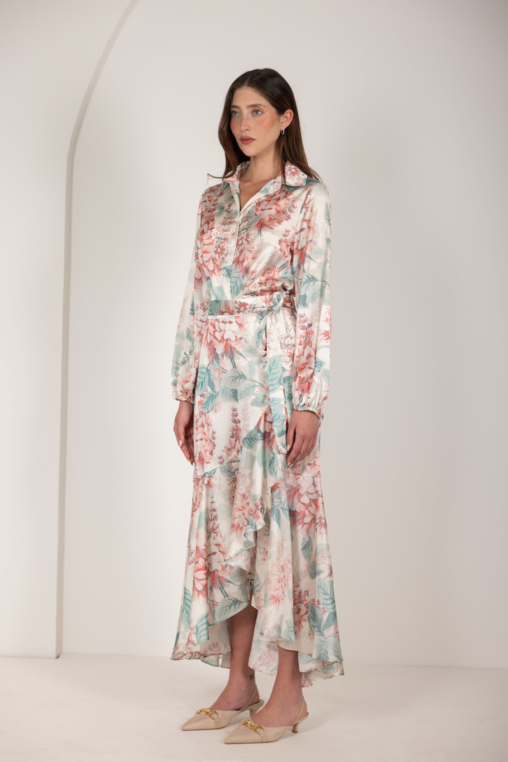 חולצת סאטן דפוס פרחים