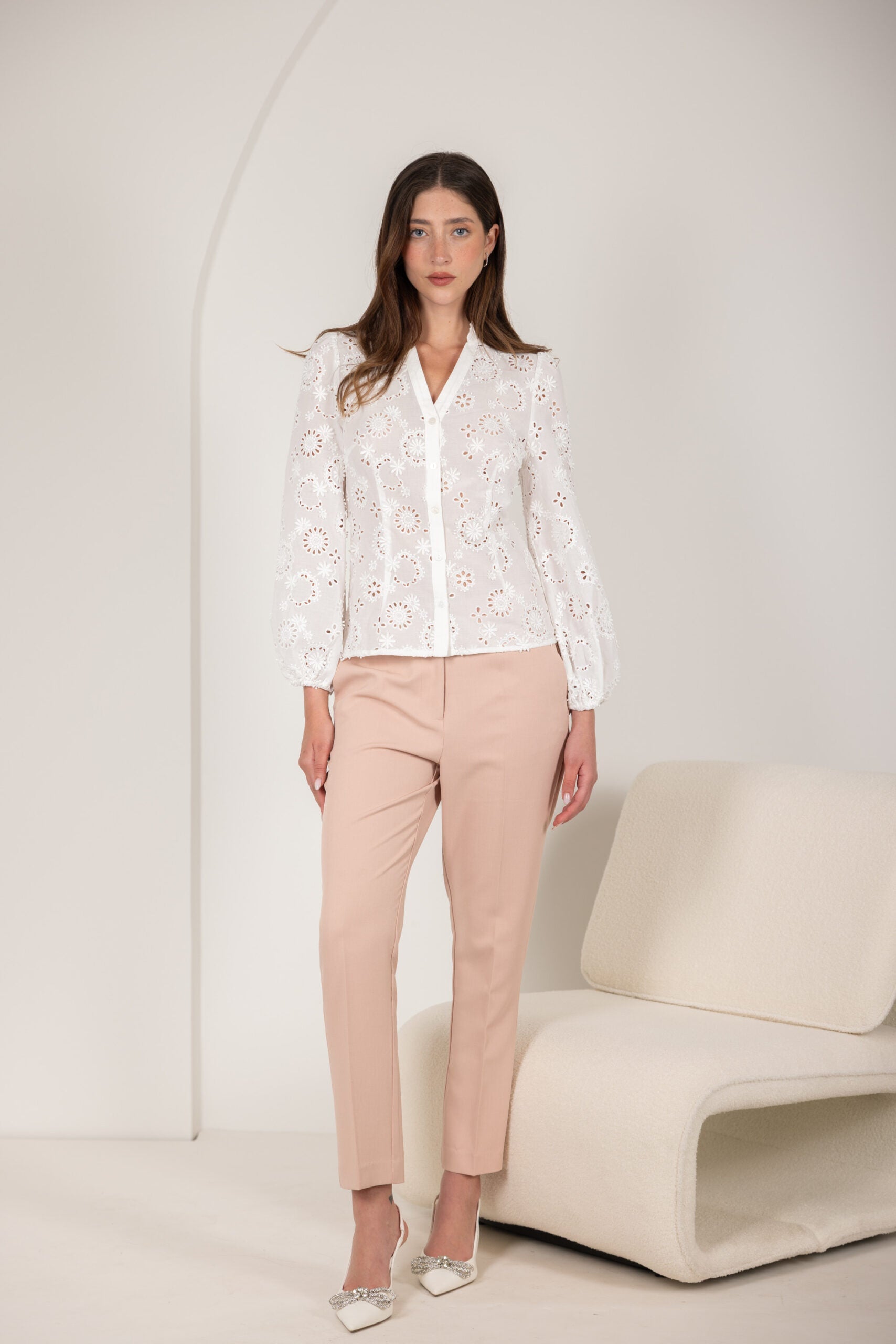 חולצה מכופתרת רקמה ש.ארוך