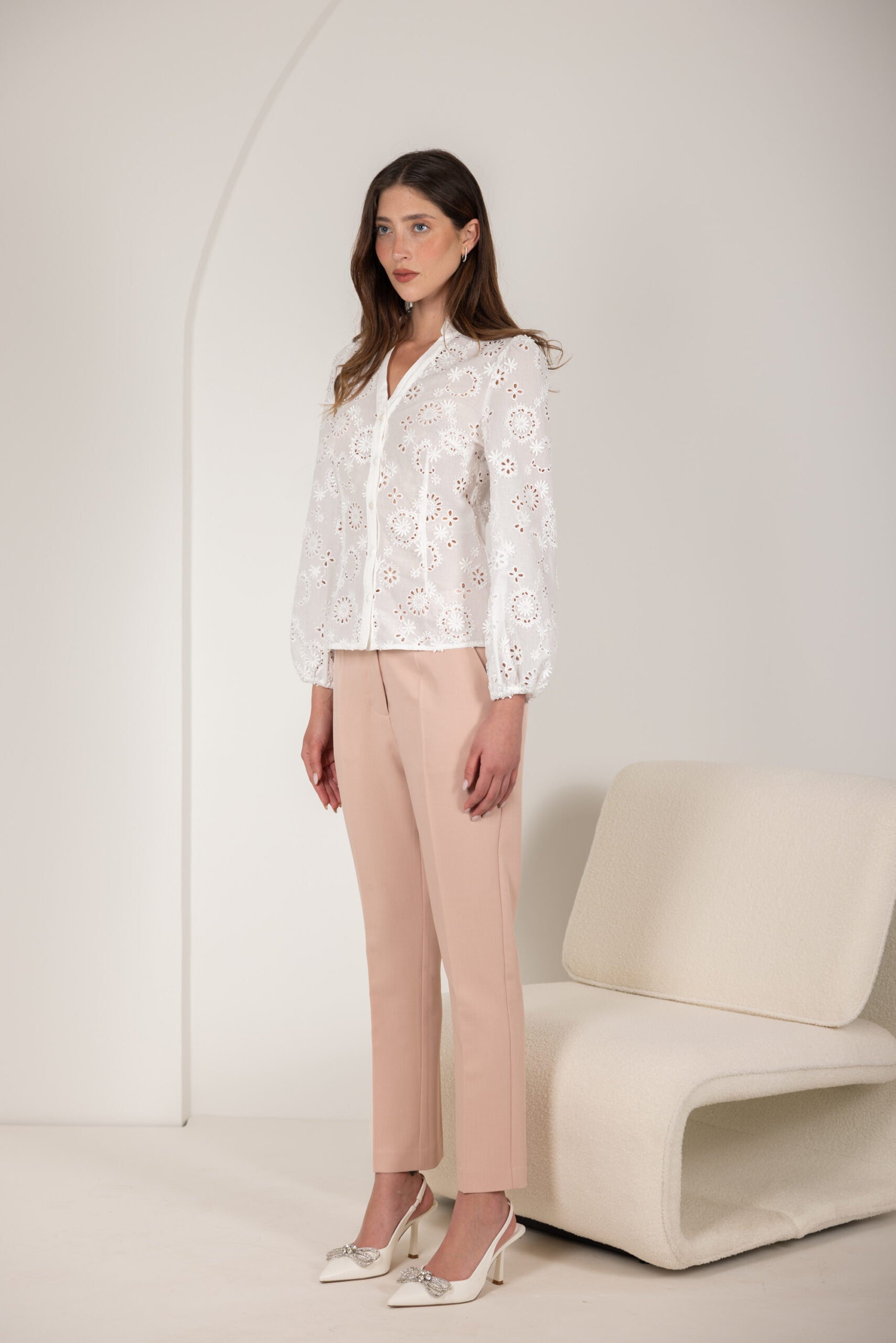 חולצה מכופתרת רקמה ש.ארוך