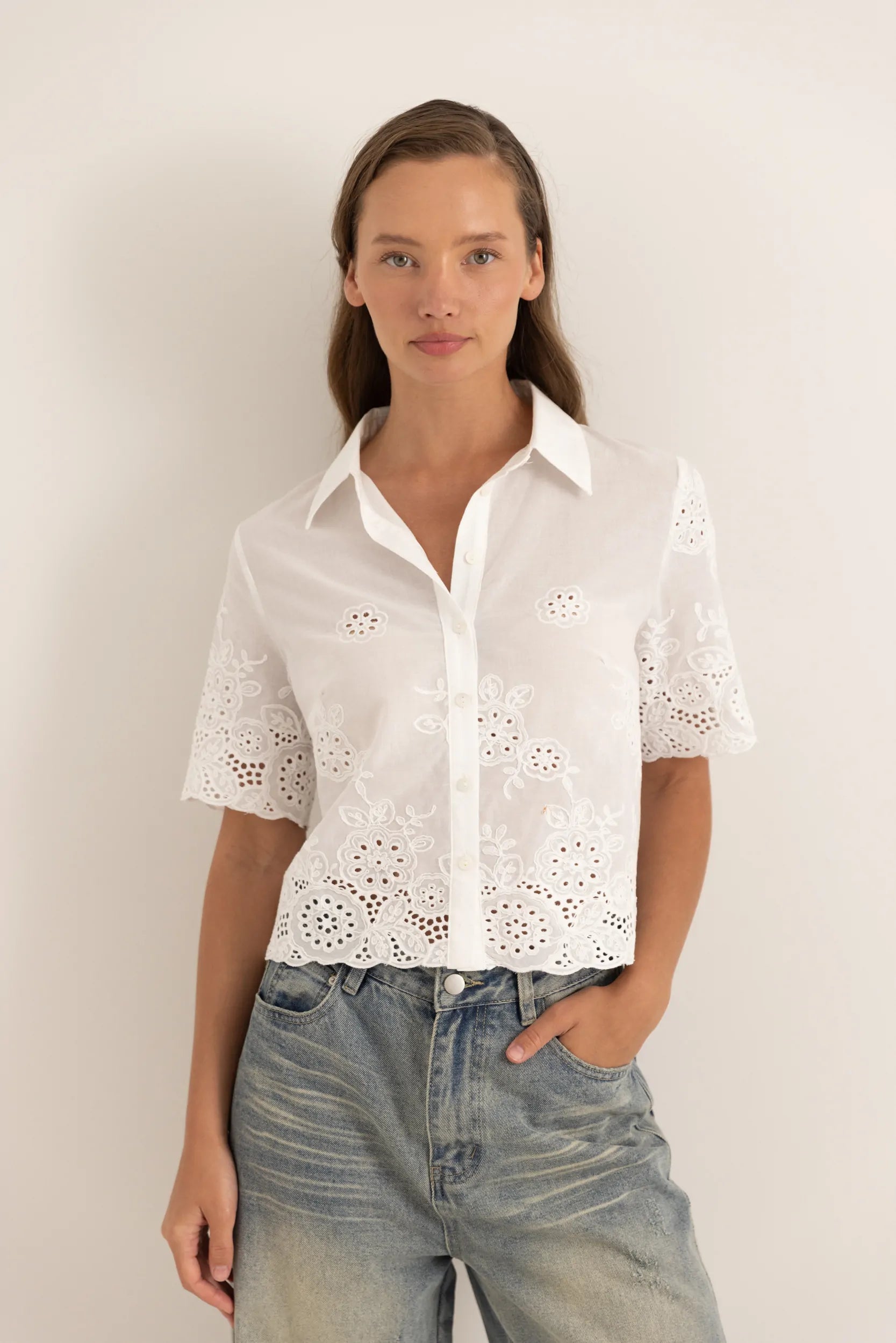 חולצת כותנה מכופתרת ש.קצר