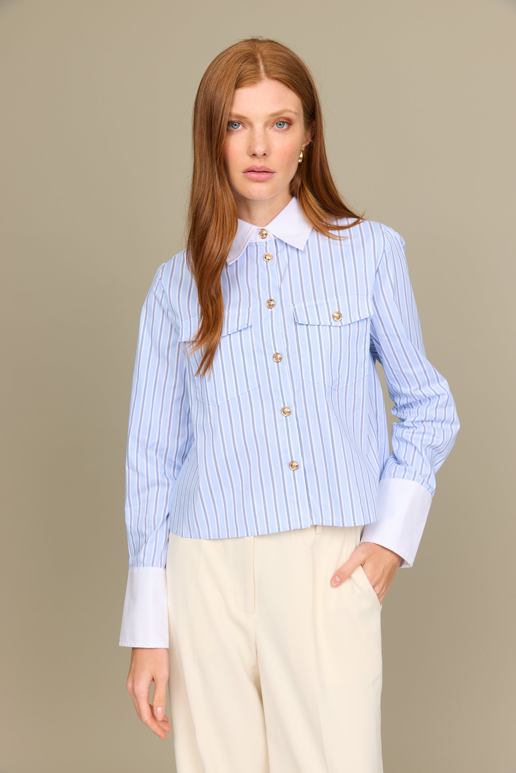 חולצת צווארון פסים כפתור