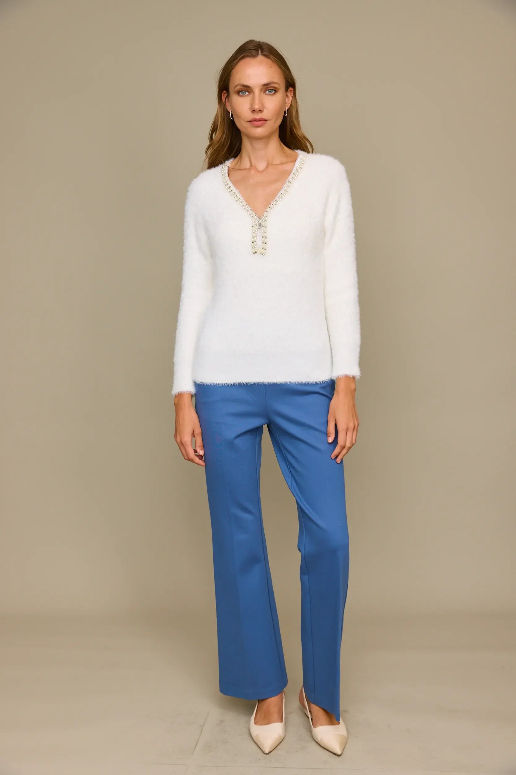 סריג פנינים צווארון רוכסן