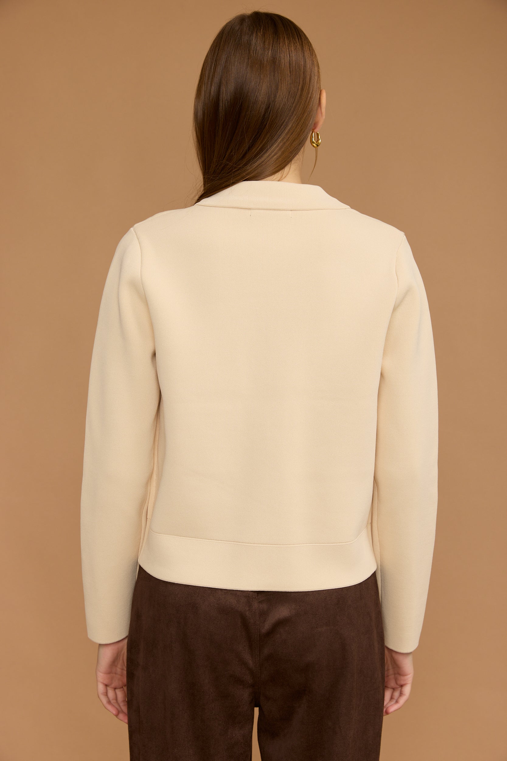 קרדיגן צווארון זיפר כיסים