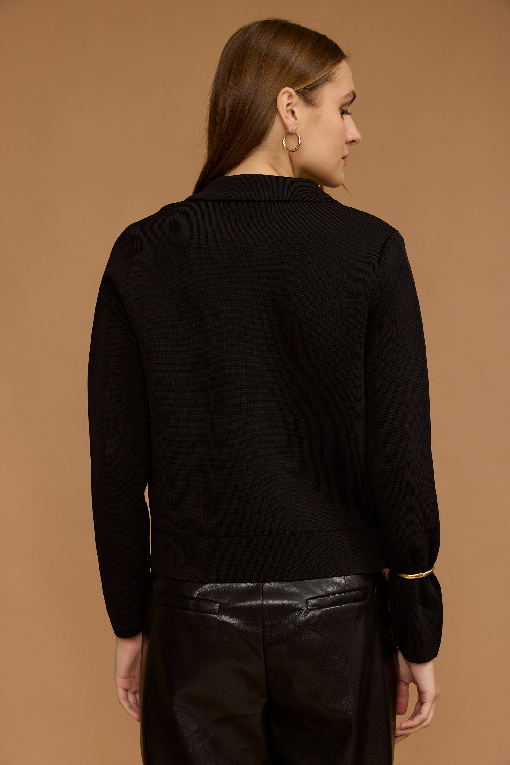 קרדיגן צווארון זיפר כיסים