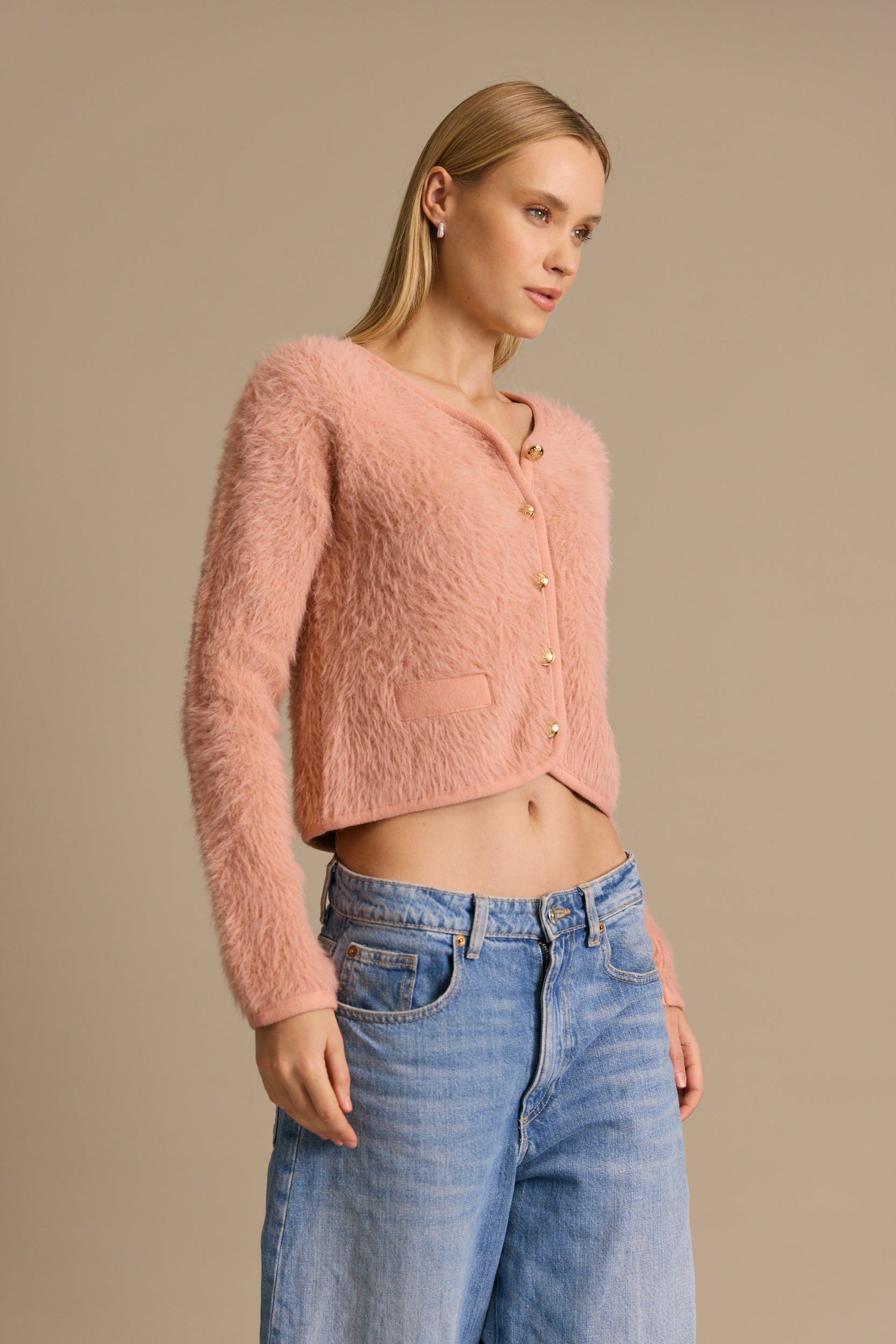 קרדיגן סריג עם כפתורי זהב