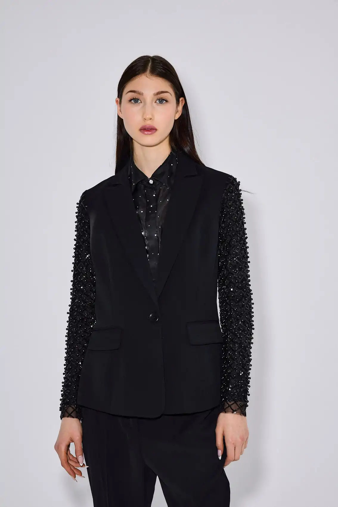 בלייזר שרוולי רשת פנינים