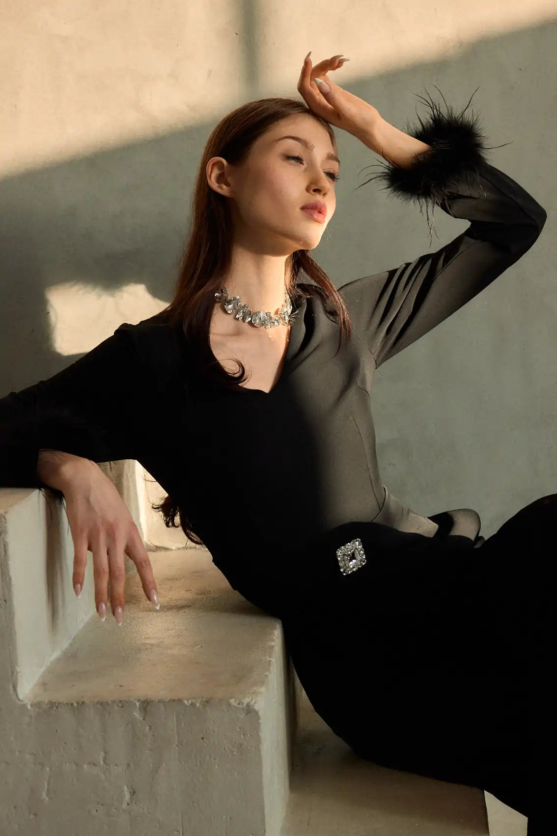 אוברול אבזם שרוול נוצות